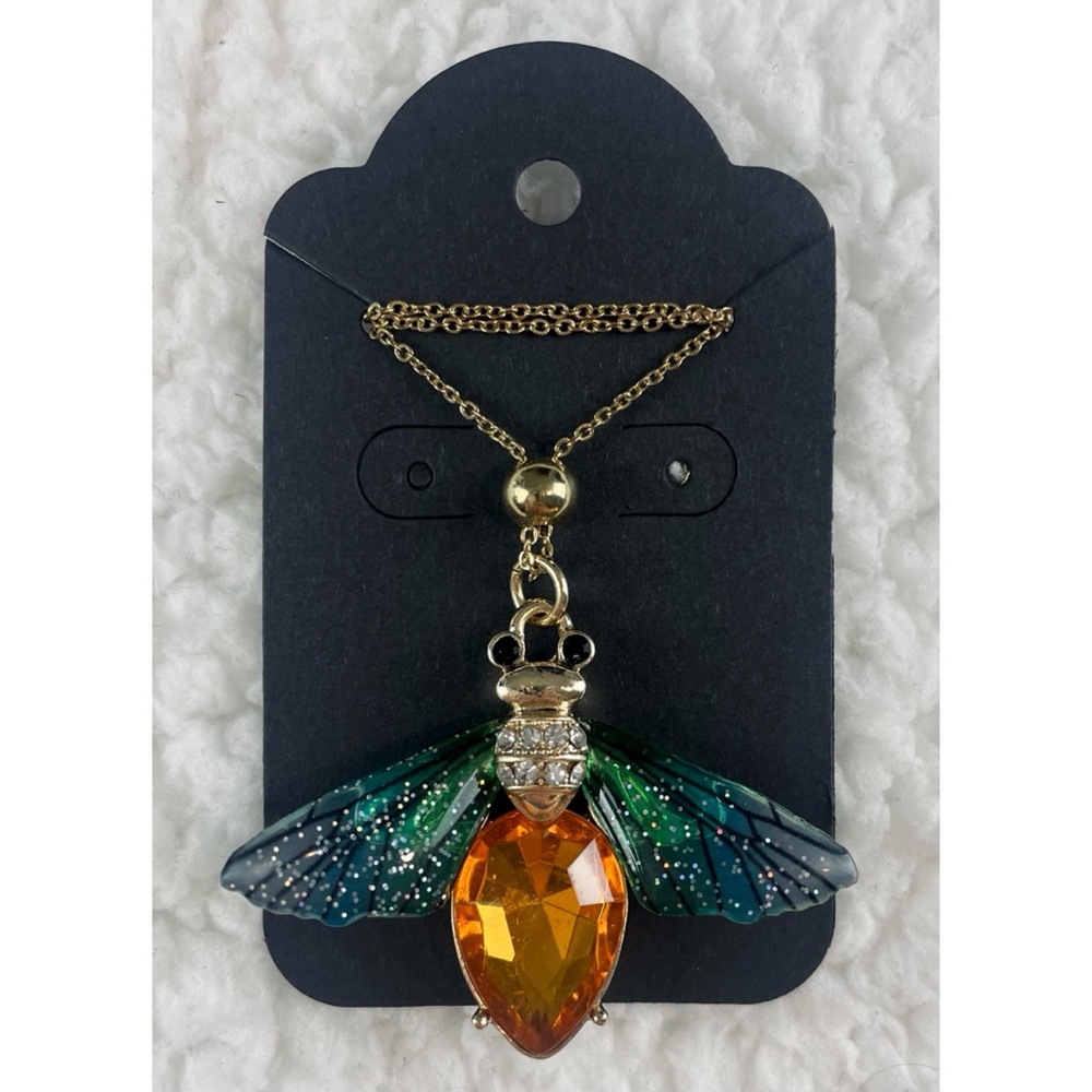 (NWOT) Blue/Green/Orange/Gold Firefly Necklace w/ Matching Drop Earrings - Picture 9 of 16